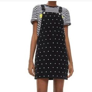 Topshop Polka Dot Pinafore Corduroy Overalls Dress US 8 navy